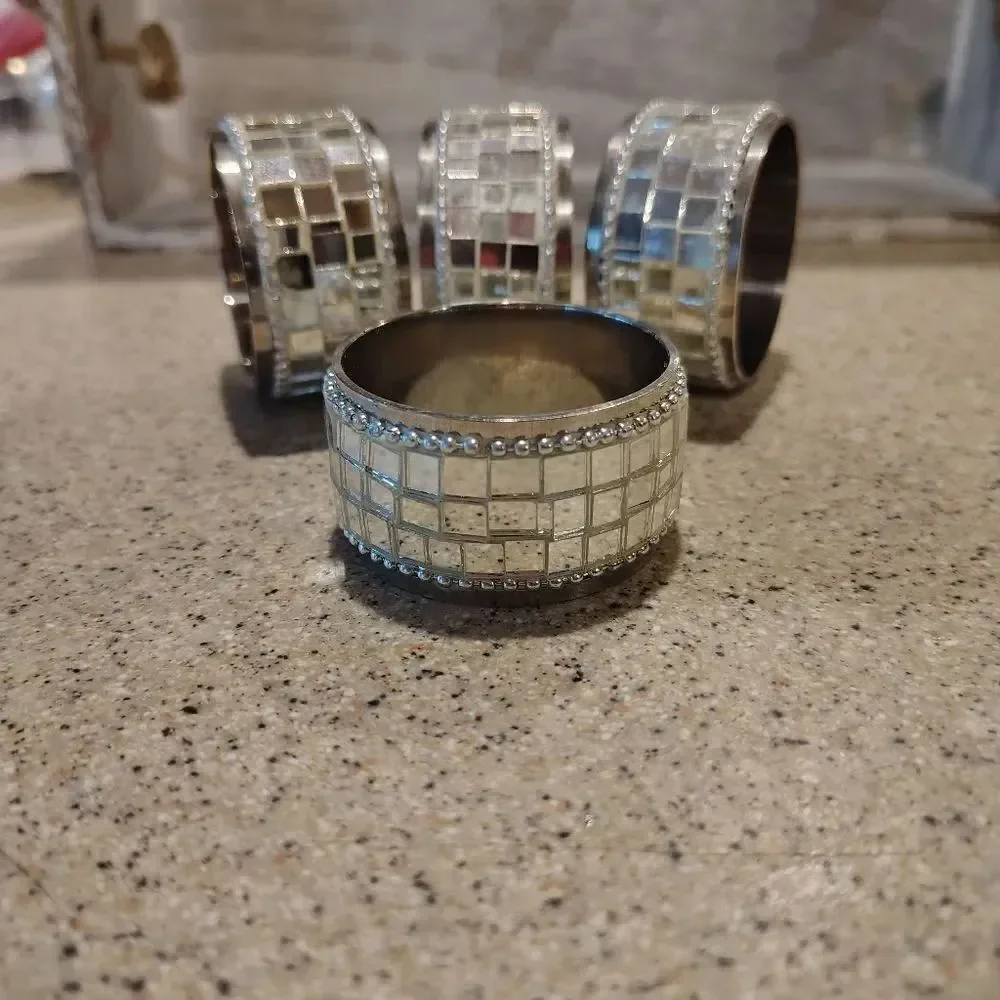 Pier 1 Silver Mosaic Napkin Rings Set Of 4